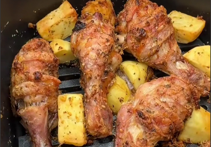 Картофель с курицей и чесноком